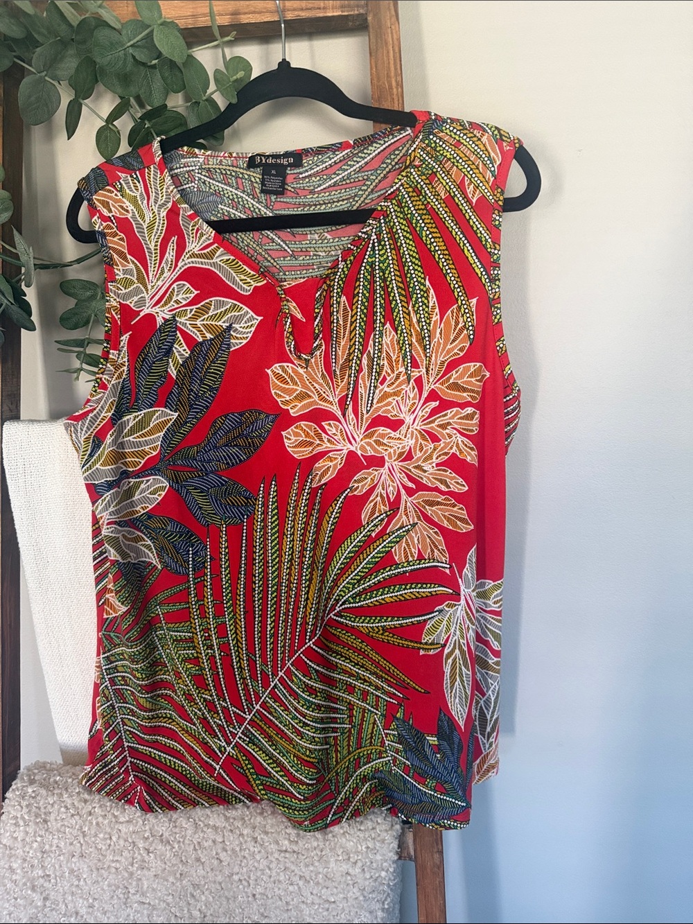 Rust Tropical Print Sleeveless Top